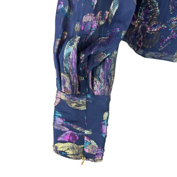 Lilly Pulitzer Lambert Navy Metallic Multicolor Sparkle Long Sleeve Silk Top - Picture 10 of 15